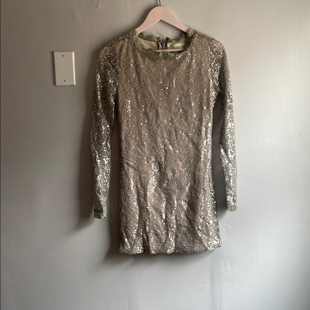 Silver Sheath Long Sleeve Cocktail Dress